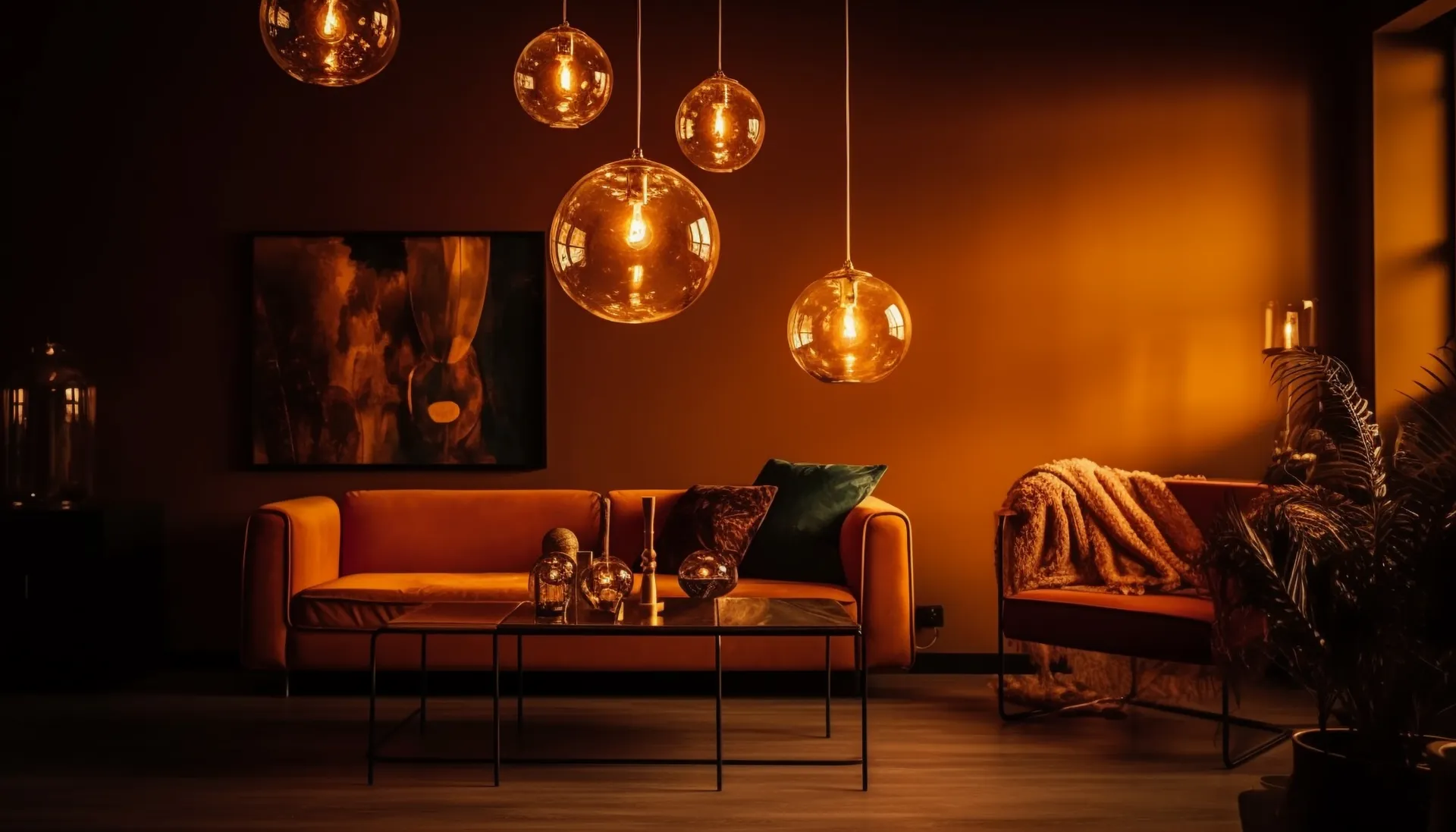 Living room lit by Rikada LED pendant lights